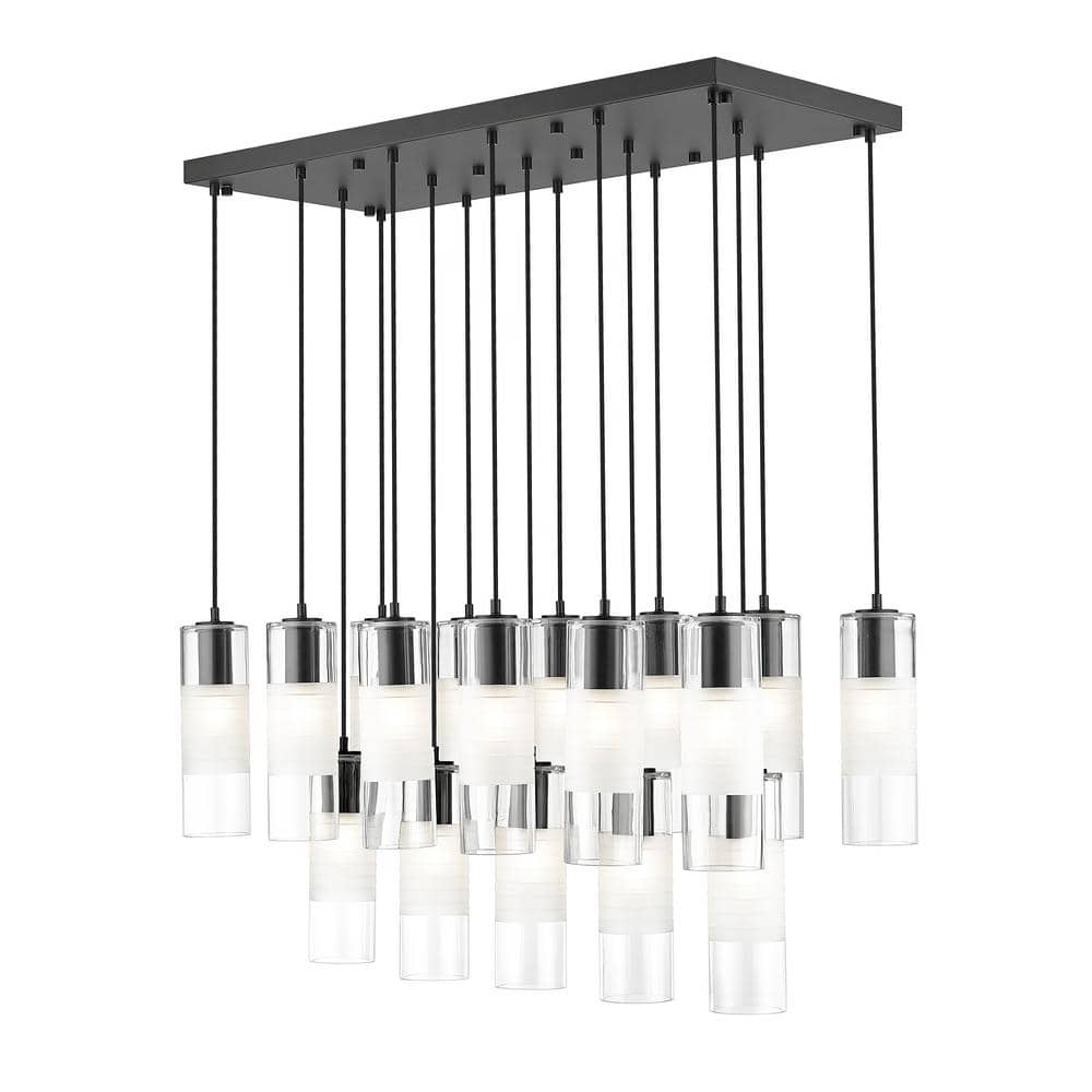 Alton 42 in. 17-Light Matte Black Linear Chandelier with Clear Plus Frosted