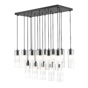 Alton 42 in. 17-Light Matte Black Linear Chandelier with Clear Plus Frosted Glass Shades