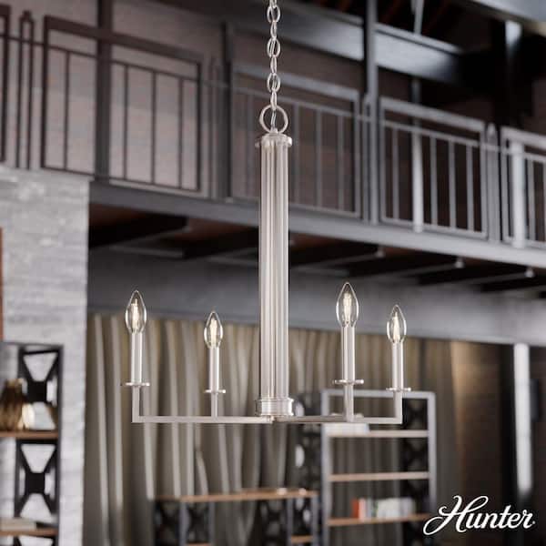 Hunter Bearden 4-Light Brushed Nickel Candle Chandelier for Dining Room with No Bulbs Included