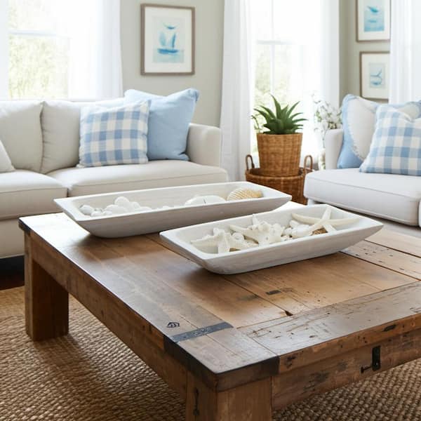 Liv & Skye Ivory Rectangle Wood Tray ( Set of 2)