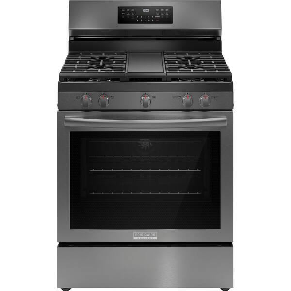 FRIGIDAIRE GALLERY 30 in. 6 cu. ft. 5 Burner Slide-In Gas Range with Total  Convection and Air Fry in Smudge Proof Black Stainless Steel GCFG3060BD -  The Home Depot