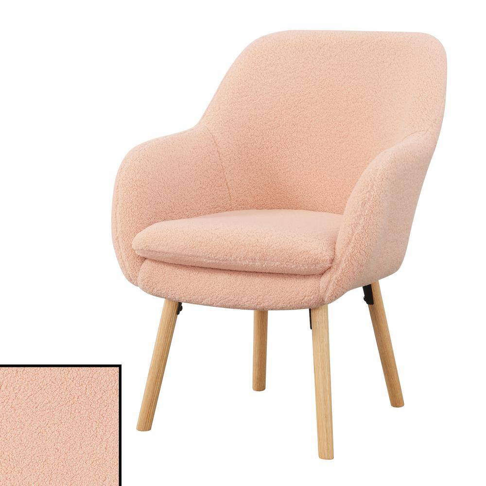 Blush Velvet Wingback Transitional Accent Chair with Wood Legs