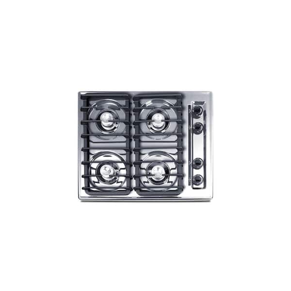 24 in. Recessed Gas Cooktop in Chrome with 4 Burners