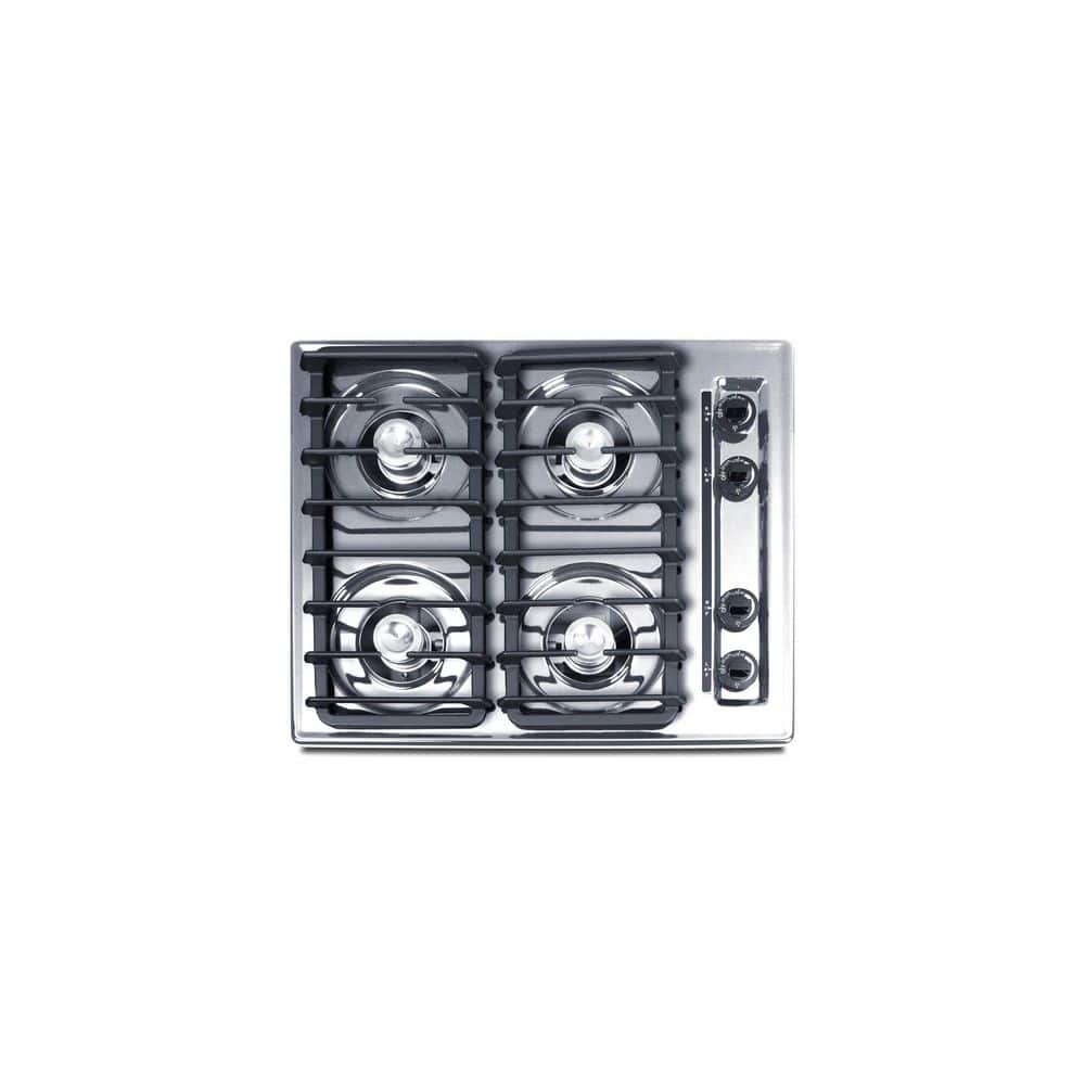 24 in. Recessed Gas Cooktop in Chrome with 4 Burners, Battery Start Ignition