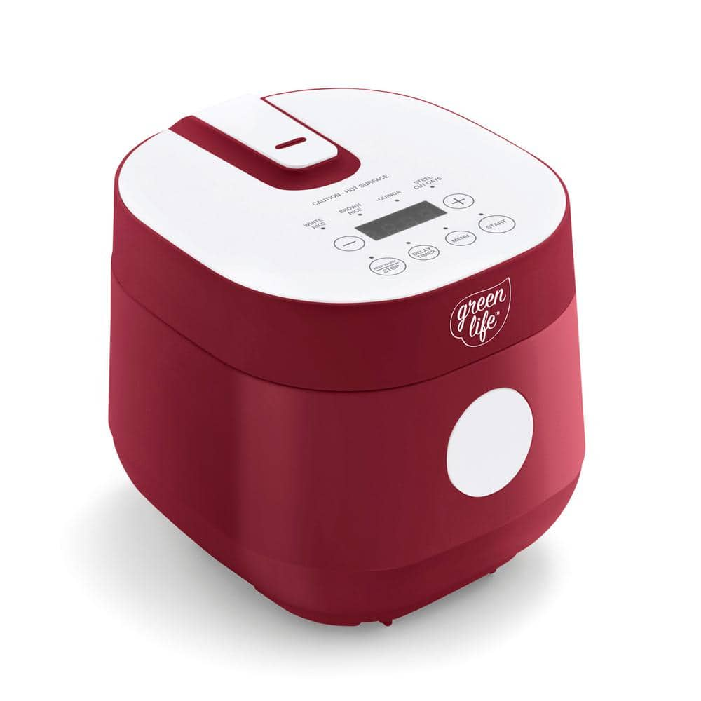 GreenLife Go Grains 4-Cup Electric Grains and Rice Cooker in Red