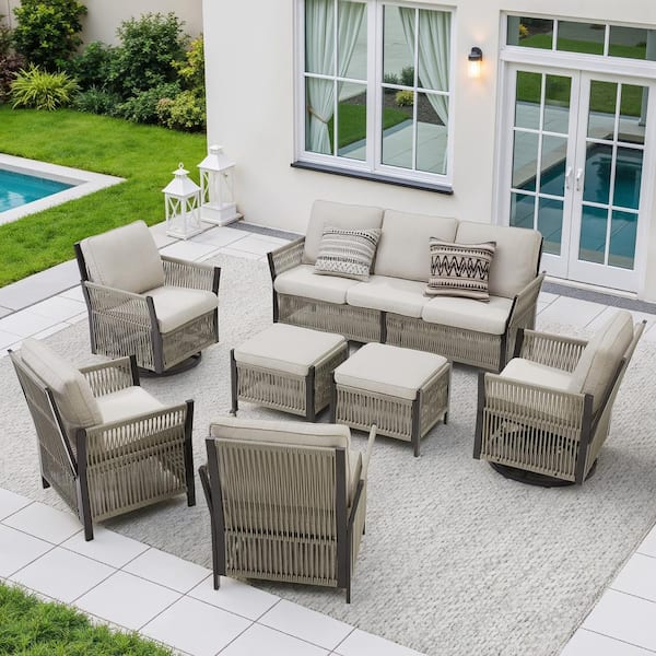 Buenaola Nyajiah 7-Piece Wicker Outdoor Patio Conversation Set with Beige Cushions