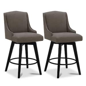 Sean 26 in. Charcoal High Back Solid Wood Frame Swivel Counter Height Bar Stool with Fabric Seat and Footrest (Set of 2)