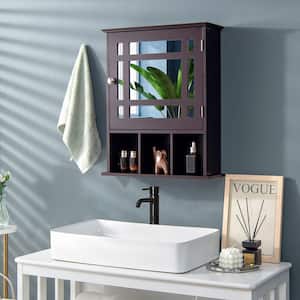 Mirrored Medicine Cabinet Bathroom Wall Mounted Storage W/Adjustable Shelf Brown