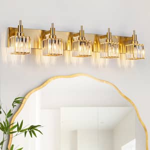 Orillia 35.4 in. 5-Light Modern Gold Bathroom Vanity Light with Crystal Shades