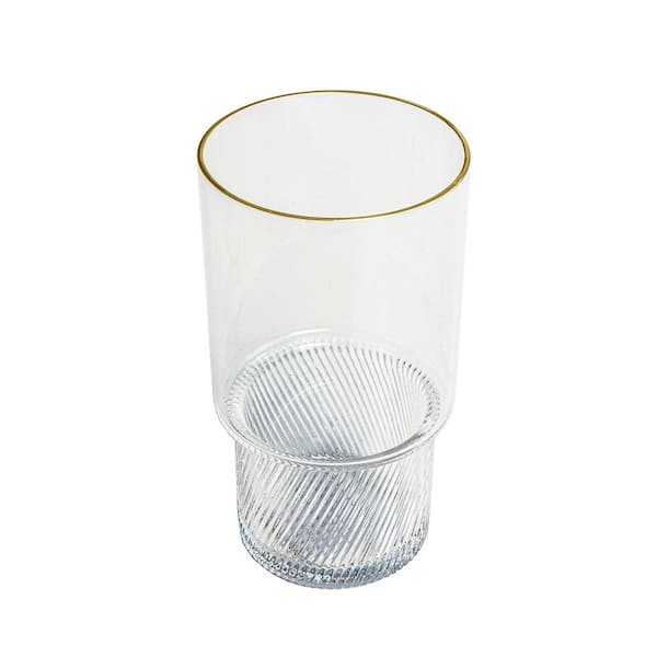 Abode Homewares Stax Optic Acrylic Twist Drinking Glass - Clear with Gold Rim - Set of 6 - 22.8 oz