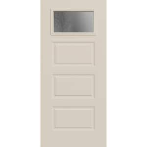 36 in. x 80 in. 3 Panel Right-Hand/Inswing 1/4 Lite Chin.illa Decorative Glass Primed Steel Front Door Slab
