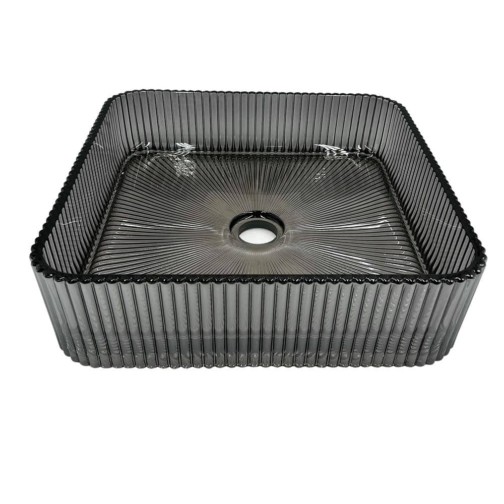 15'' Gray Tempered Glass Square Vessel Sink