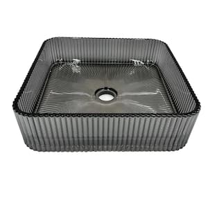 Plaza Cubic Smoky Gray Tempered Glass Crystal Square Vessel Sink - 15 in.