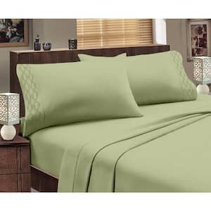Home Sweet Home Extra Soft Deep Pocket Embroidered Luxury Bed Sheet Set - Queen, Sage