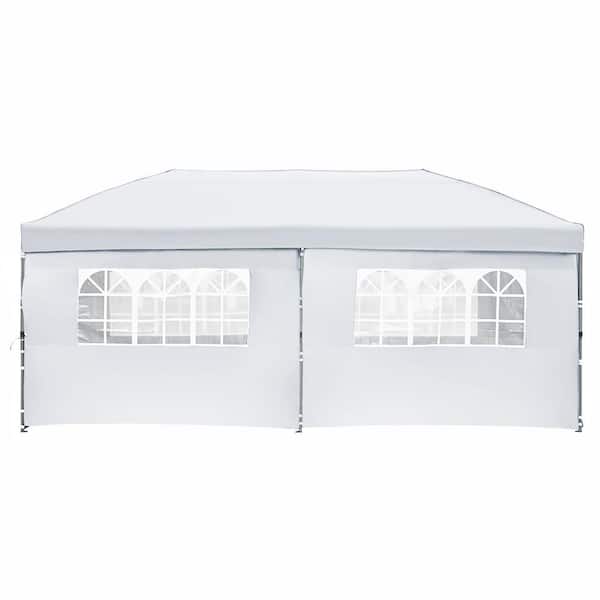 Zeus & Ruta 10 ft. x 20 ft. White Pop Up Canopy with Sidewalls and Wheeled Bag for Backyard, Wedding Party Tent