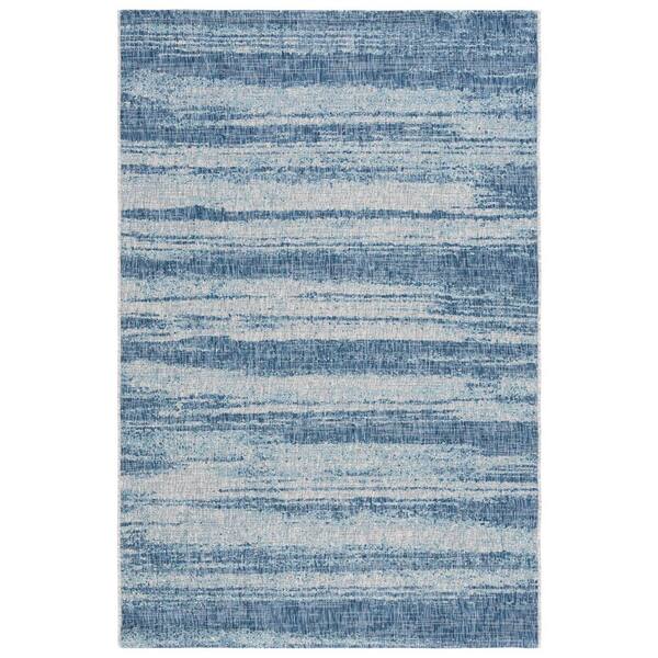 Courtyard 5 ft. x 8 ft. Gray/Blue Striped Indoor/Outdoor Area Rug