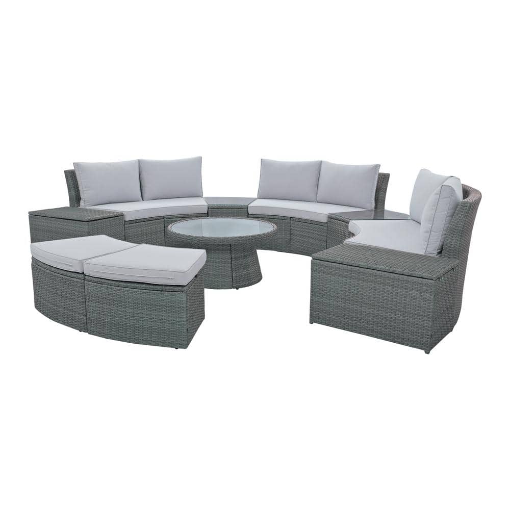 10-Piece Metal Outdoor Sectional Half Round Patio Rattan Sofa Sectional Set