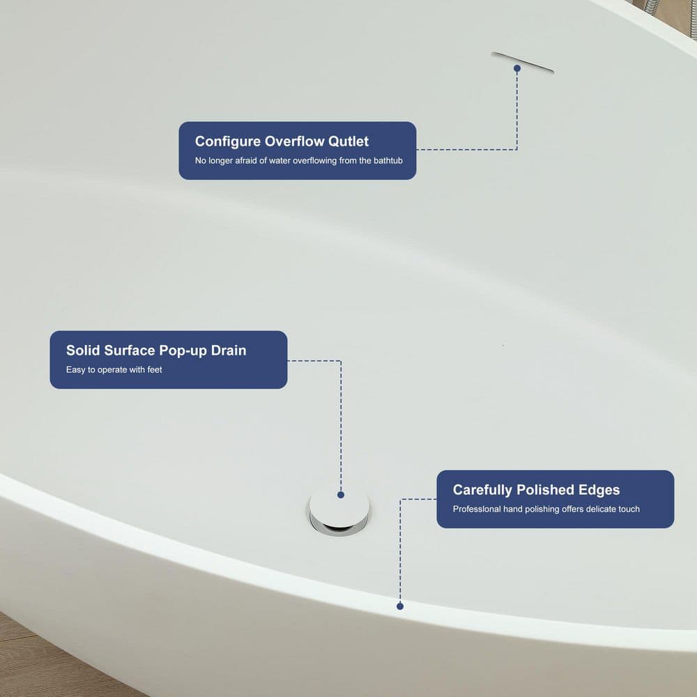 SJ STAR&JANE 5-63-B 63'' x 38'' Freestanding Soaking Solid Surface Bathtub