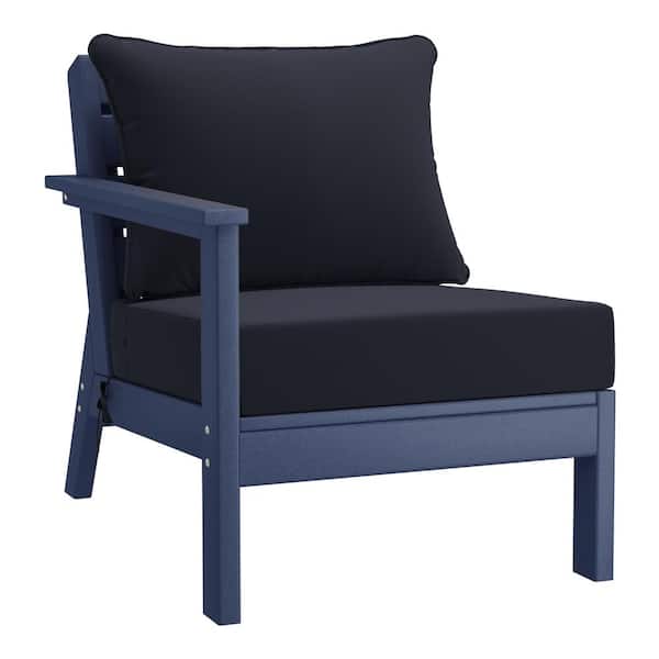 Westin Outdoor Birchwood Outdoor Patio Deep Seating Left Facing Arm HDPE Lounge Chair in Navy Blue with Navy Blue Cushions