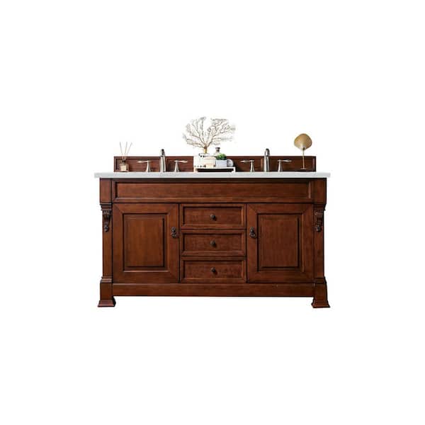 James Martin Vanities Brookfield 60 in. W x 23.5 in. D x 34.3 in. H Bathroom Vanity in Warm Cherry with Ethereal Noctis Quartz Top