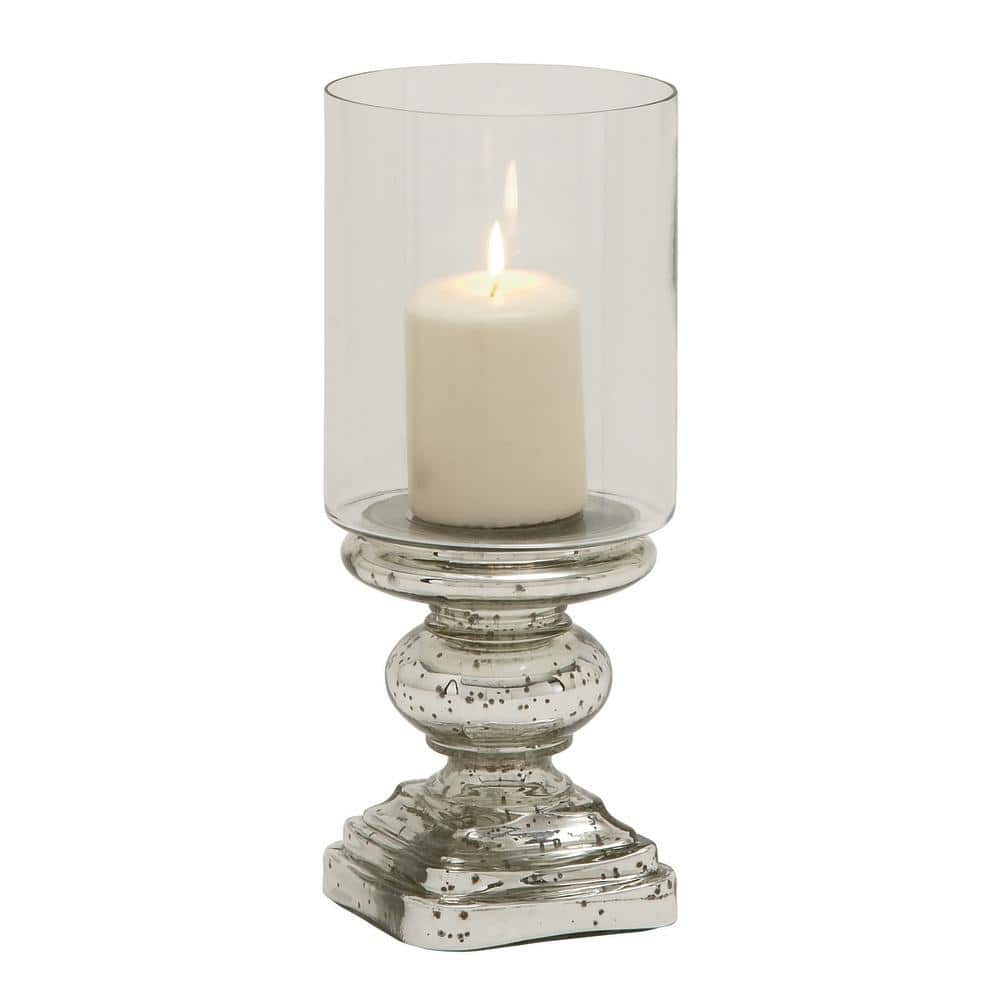 Elegant Silver Mercury Glass 14" Traditional Hurricane Candle Holder