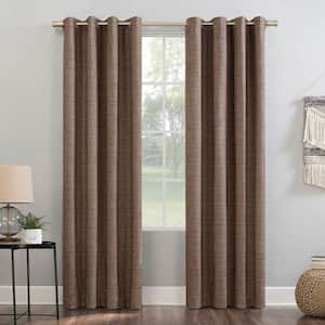 Kline Burlap Weave Thermal 100% 52 in. W x 63 in. L Blackout Grommet Curtain Panel in Russet/Linen