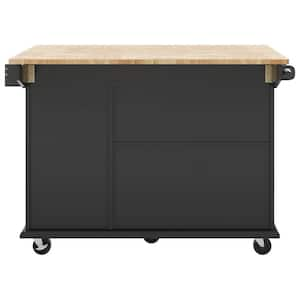 Black Kitchen Cart with Drawers;Drop Leaf;Locking Casters;Shelf;Spice Rack;Wheels