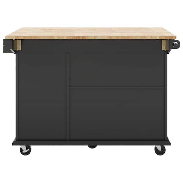 ANTFURN Black Kitchen Cart with Drawers;Drop Leaf;Locking Casters;Shelf;Spice Rack;Wheels