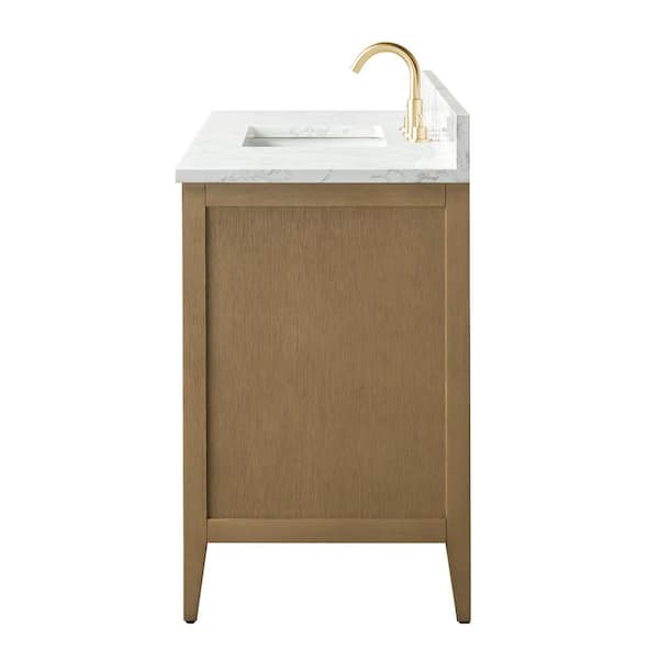 60 in. W x 22 in. D x 34 in. H Single-Sink Bathroom Vanity in Natural Oak with Engineered Marble Top in Arabescato White