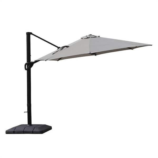 ITOPFOX 11 ft. Patio Cantilever Umbrella with Weight Base for Deck, Pool and Backyard in Grey