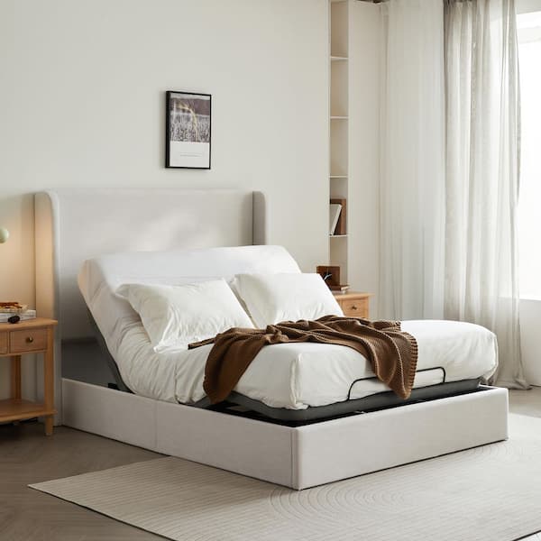 Bramir Black & Gray Metal Frame Queen Adjustable Bed Frame Base with Wireless Remote, Head and Foot Massager