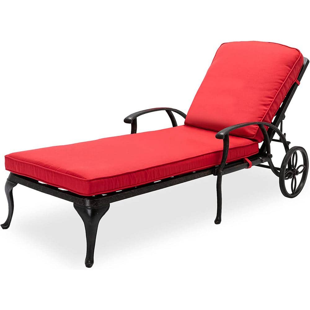 Antique Bronze Aluminum Outdoor Chaise Lounge Wheels Adjustable Reclining w