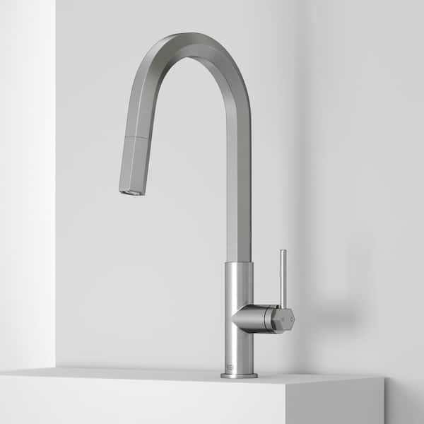 VIGO Hart Hexad Single Handle Pull-Down Spout Kitchen Faucet in Stainless Steel