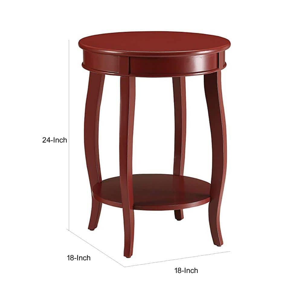 Elegant Stylized Leg Round Wood Side Table in Red