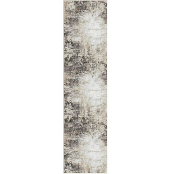 Black Hole Black/Brown 2 ft. x 8 ft. Modern Abstract Washable Runner Rug