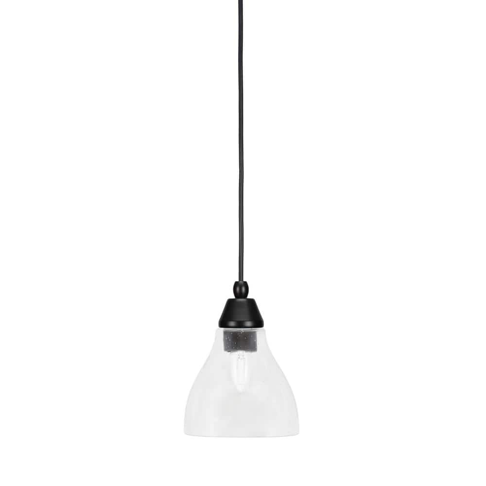 Bryson 6.25 in. 1-Light Matte Black Cord Pendant Light with 6.25 in. Clear 
