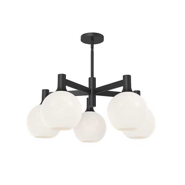 ALORA MOOD Castilla 29 in. 5 Light 60-Watt Matte Black/Opal Matte Glass Chandelier