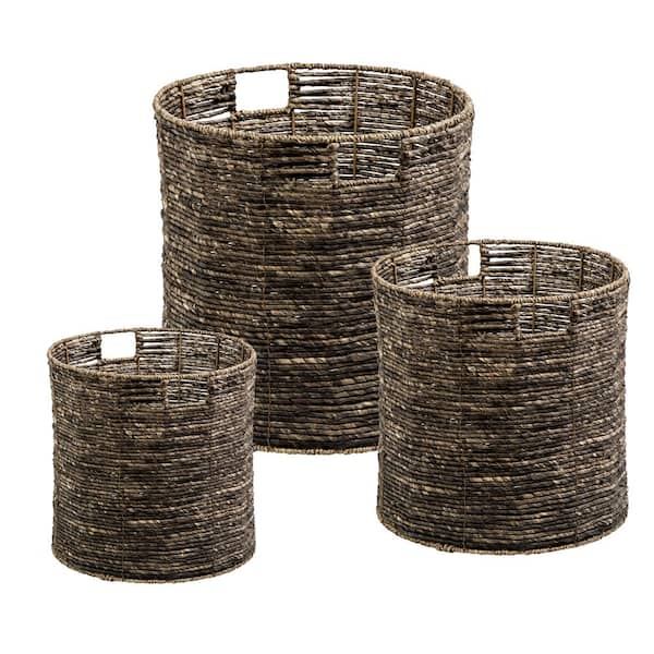 Honey-Can-Do Coastal Collection 15.75 in. x 15.75 in. x 15.75 in. Brown Stackable Maize Basket (3-Pack)