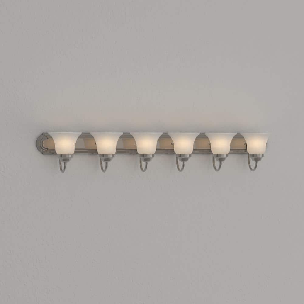 48" Brushed Nickel 6-Light Bath Vanity with Alabaster Glass