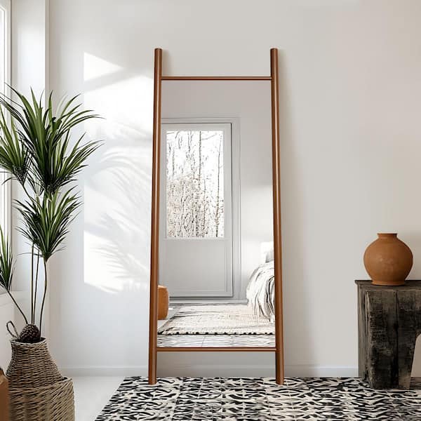 Dovelina 24 in. W x 63 in. H Classic Rectangle Wood Framed Walnut Floor Decorative Mirror