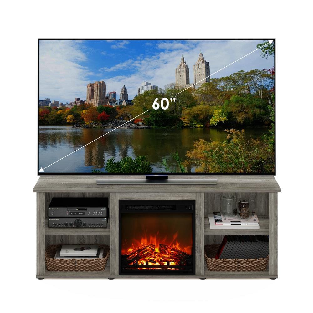 French Oak Grey 60" TV Stand with Electric Fireplace