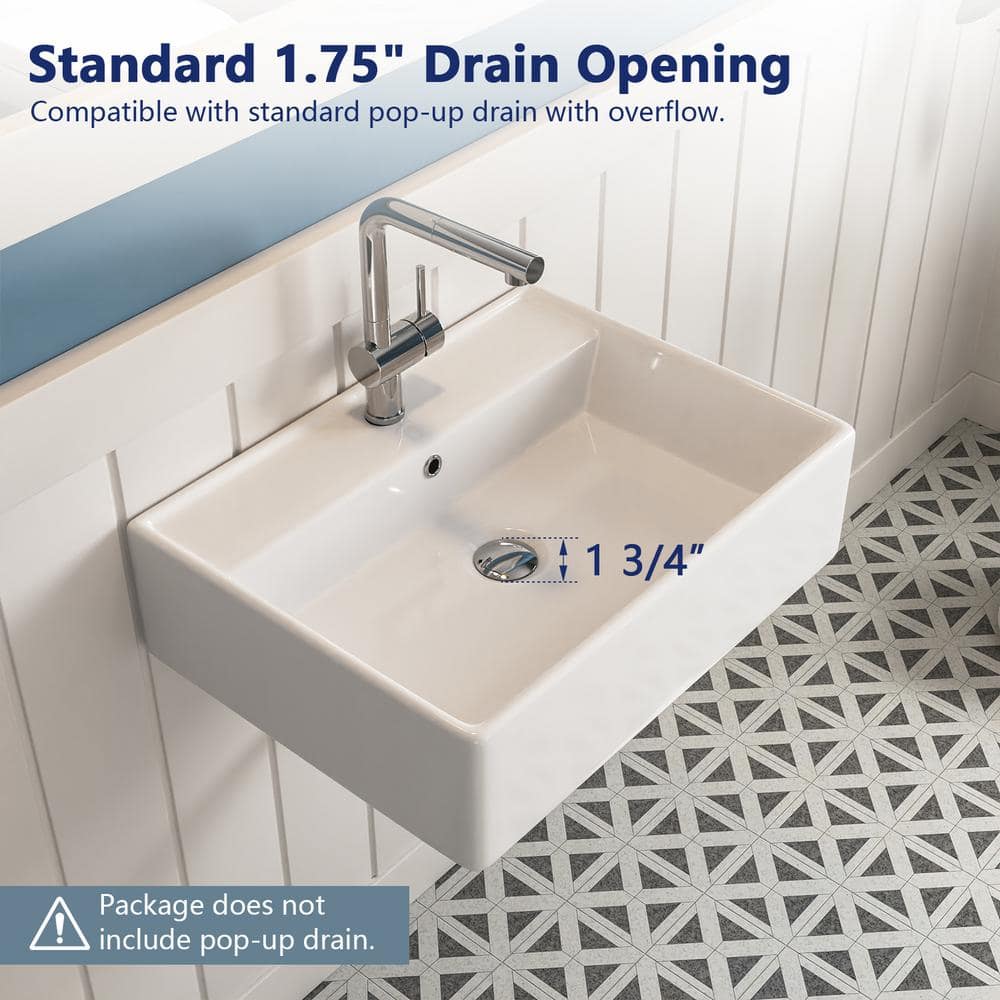 23'' White Ceramic Rectangular Wall-Mount Bathroom Sink
