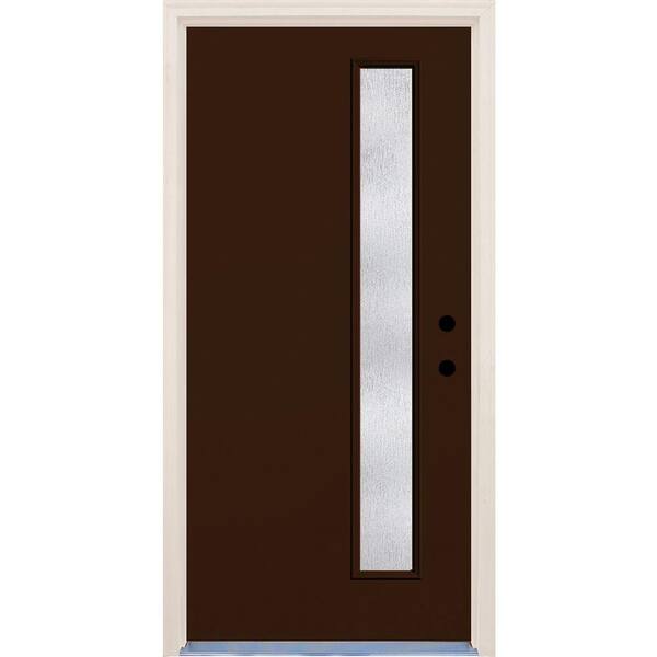 Builders Choice 36 in. x 80 in. Left-Hand Earthen 1 Lite Rain Glass Painted Fiberglass Prehung Front Door with Brickmould