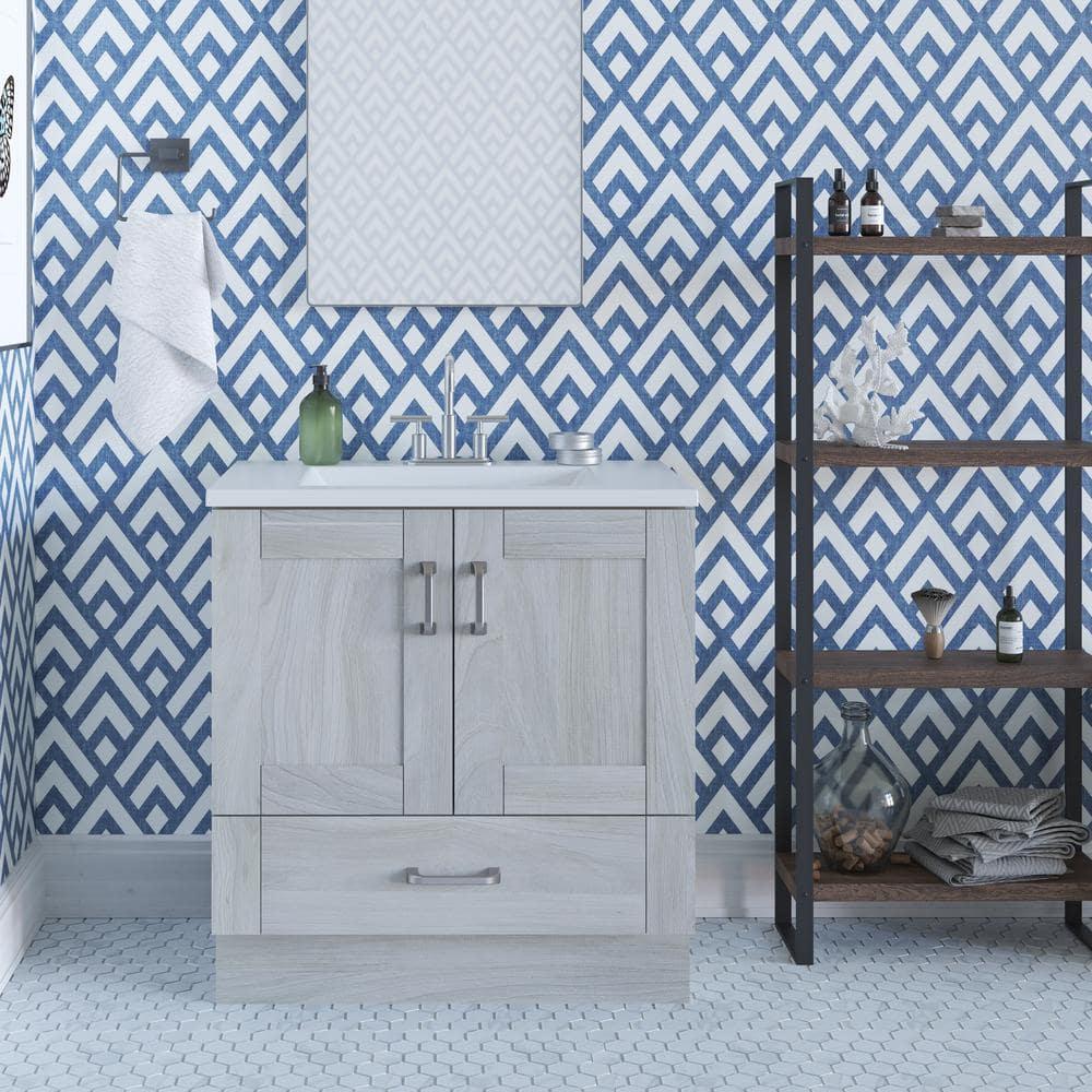 Erskine 31 in. Single Sink Elm Sky Bath Vanity with White Cultured Marble T