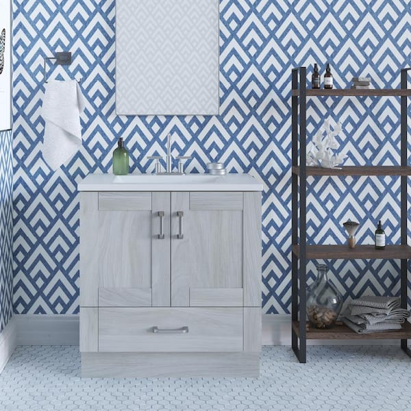 Erskine 31 in. Single Sink Elm Sky Bath Vanity with White Cultured Marble Top (Assembled)