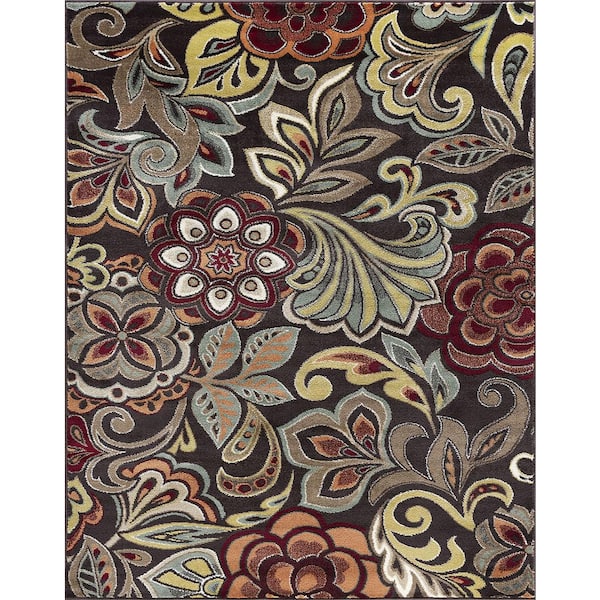 Tayse Rugs Deco Abstract Brown 5 ft. x 8 ft. Indoor Area Rug