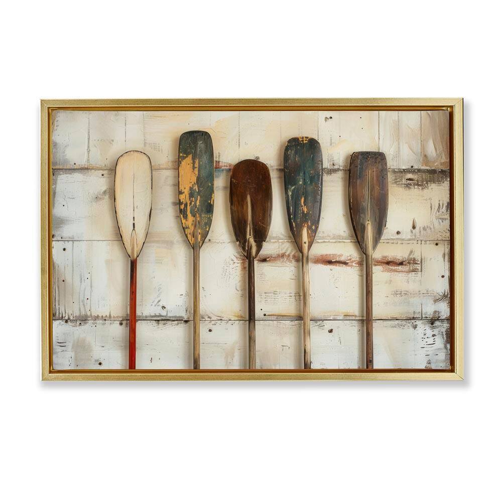 Rustic Oar Lineup by Arlington Prints Gold Floater Frame Coastal Graphic Art Print 21 in. x 31 in. price history on PriceWatchPro