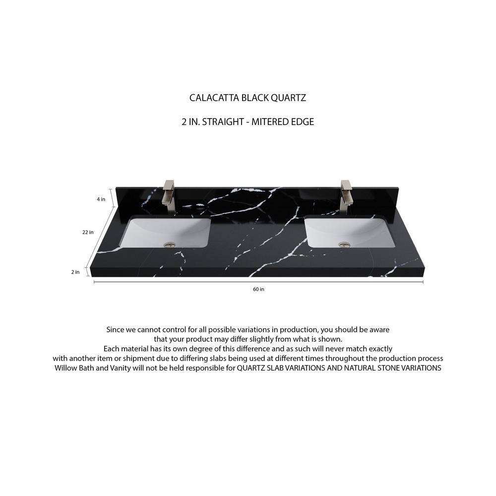 Roswell 60'' White and Black Double Bathroom Vanity with Calacatta Top