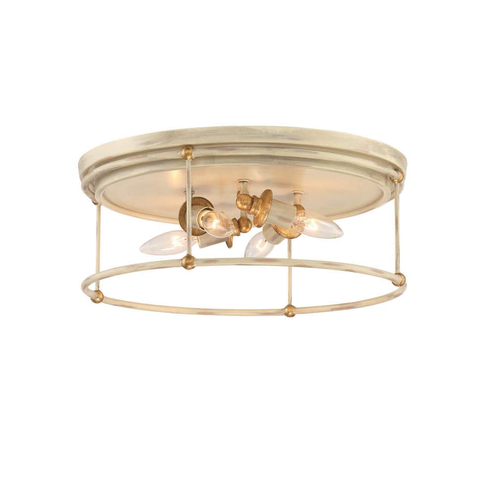 Farmhouse White and Gold Leaf 16.5" Drum LED Flush Mount Light