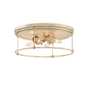 Westchester County 4-Light Farmhouse White with Gilded Gold Leaf Flush Mount